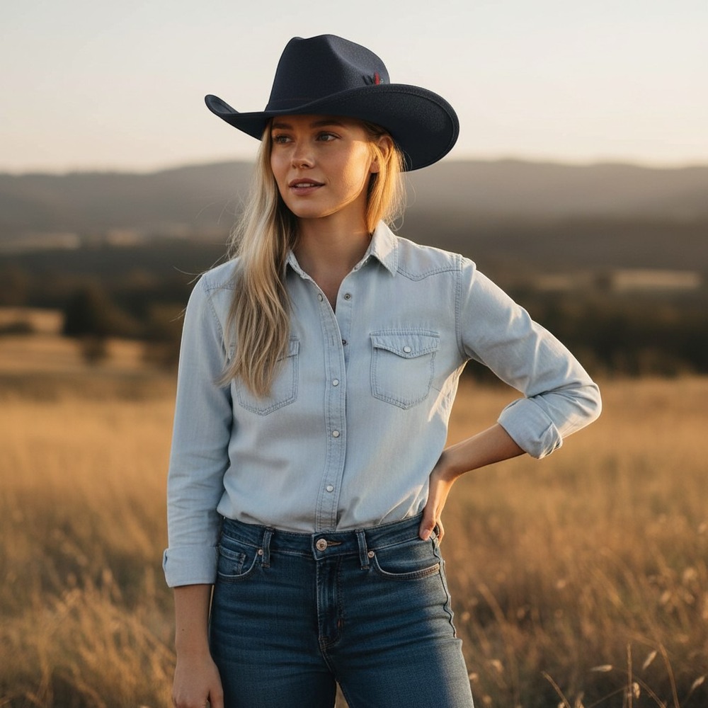 Vintage Denim Western Hat by Western Trails 70's‎